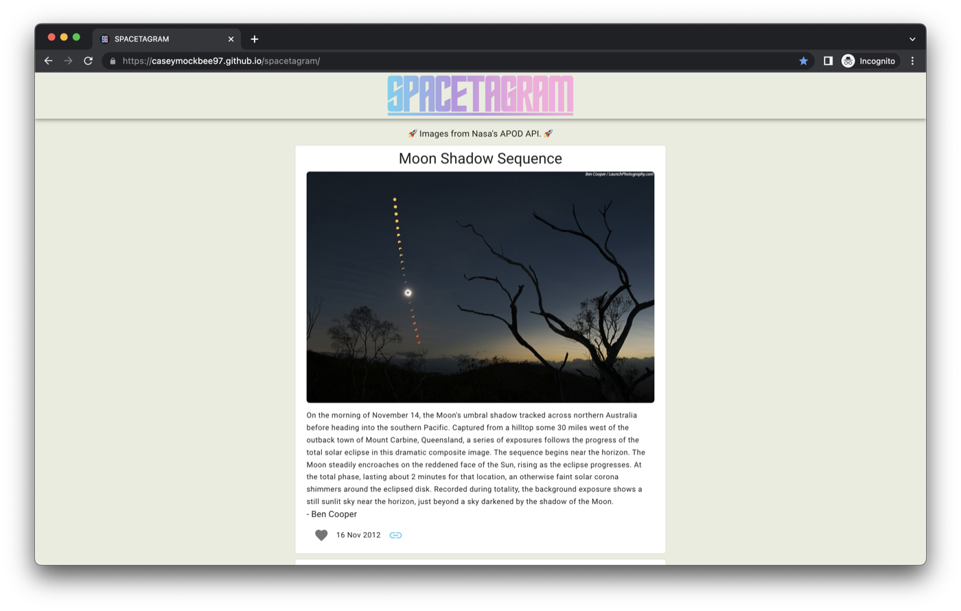 screenshot of Spacetagram